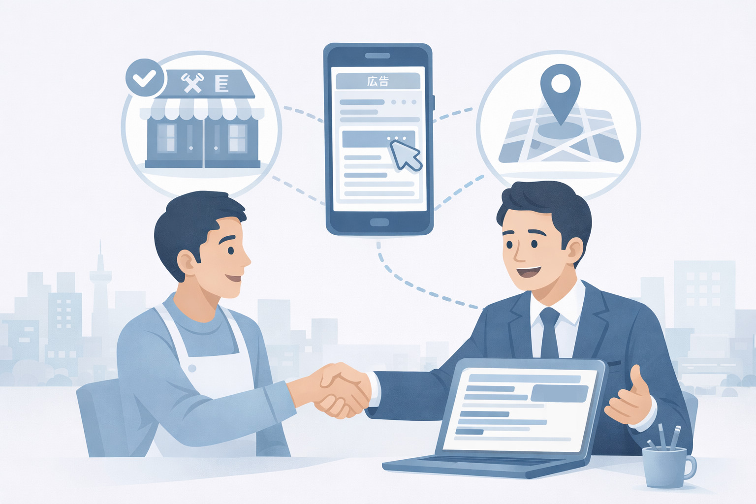 店舗集客を支援する広告代理店のイメージイラスト