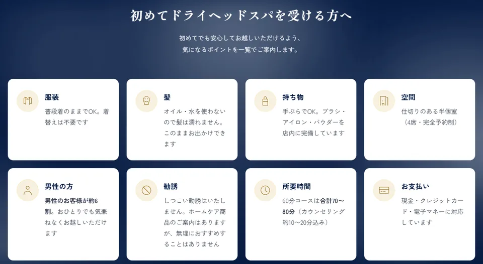 癒し～ぷ熊本店のサイト：初めての疑問に、一覧で答える